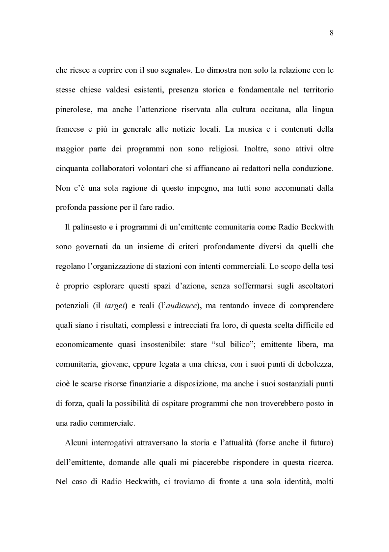 Anteprima della tesi: Radio Beckwith: identità in onda. Una ricerca nella radiofonia comunitaria, Pagina 4