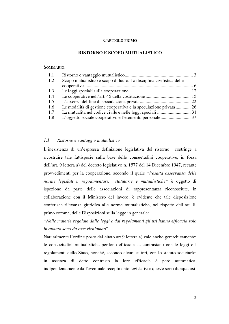 Anteprima della tesi: I ristorni nelle società cooperative: aspetti giuridici e economici, Pagina 3