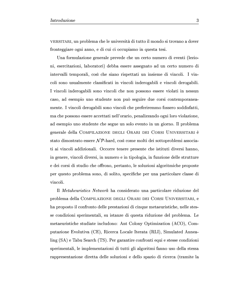 Anteprima della tesi: Metaeuristiche per la costruzione degli orari dei corsi universitari, Pagina 3
