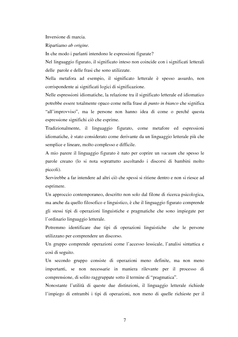 Anteprima della tesi: Il linguaggio figurato e la comprensione delle espressioni idiomatiche, Pagina 2