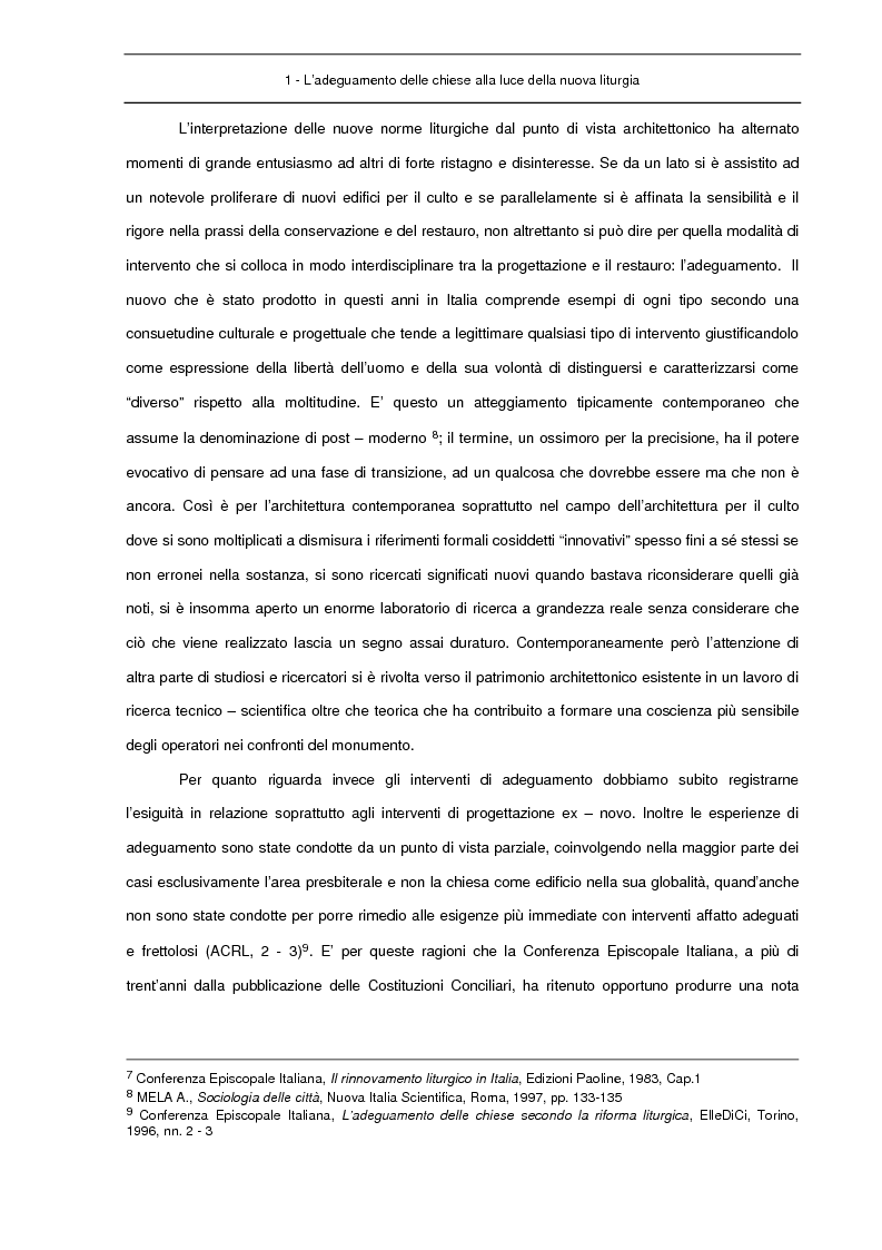Anteprima della tesi: Adeguamento liturgico delle chiese pre Vaticano II. Contenuti e metodi., Pagina 9