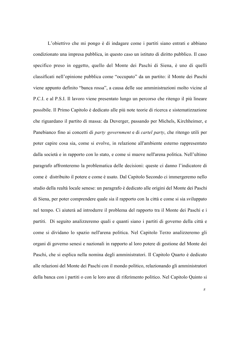 Anteprima della tesi: Partiti e imprese pubbliche - Il caso del Monte dei Paschi di Siena, Pagina 4