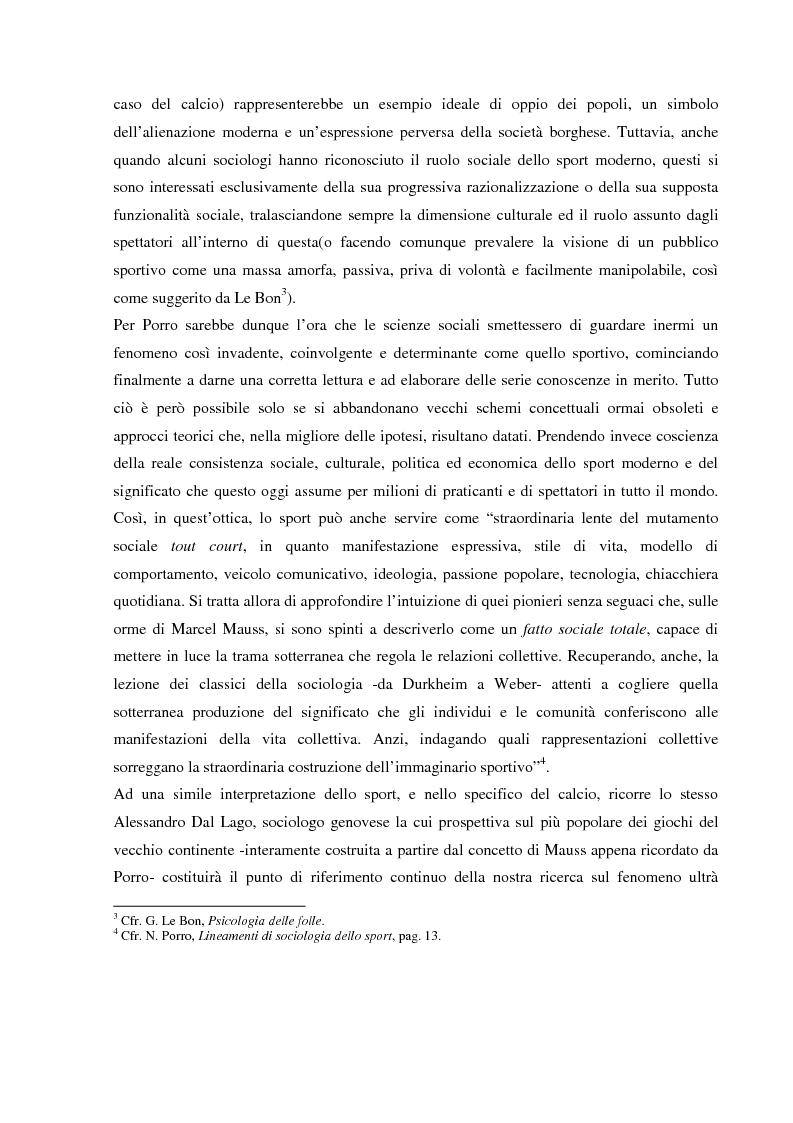 Anteprima della tesi: Tifo organizzato e identità collettiva. Il fenomeno ultras nel calcio, Pagina 5