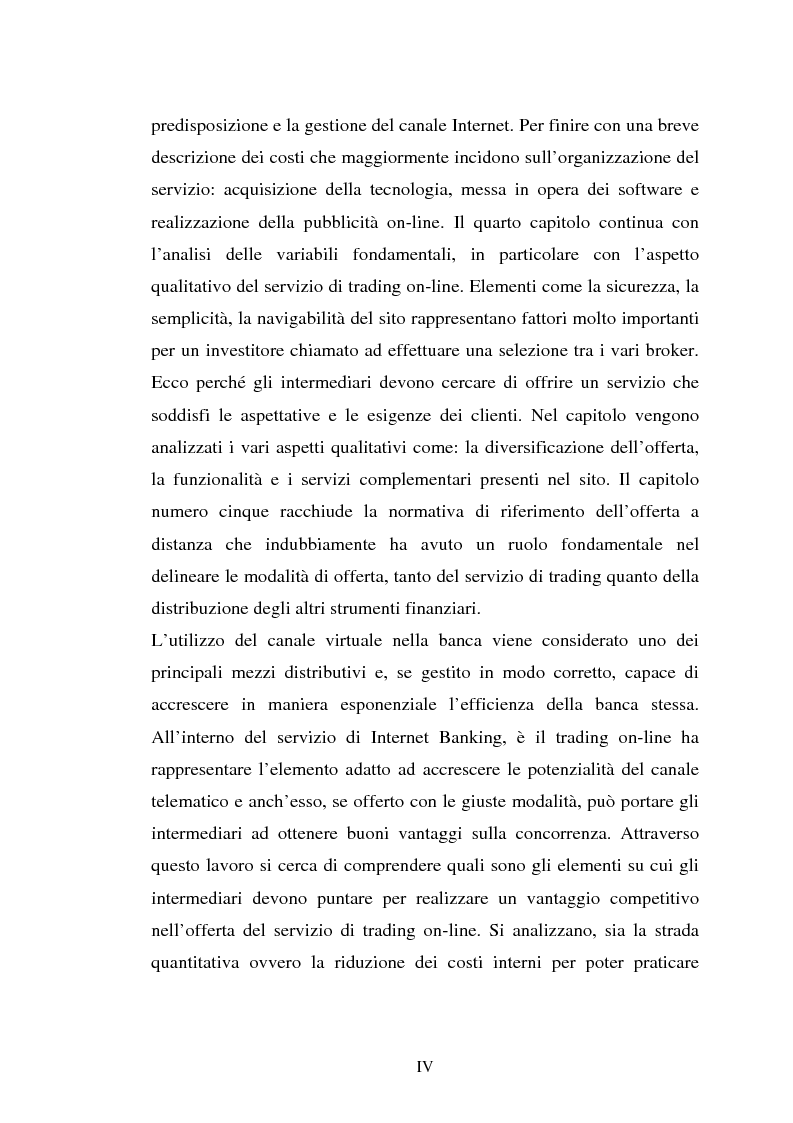 Anteprima della tesi: Il trading on-line e la distribuzione degli strumenti finanziari attraverso il web: analisi delle variabili fondamentali per la realizzazione di un vantaggio competitivo, Pagina 4