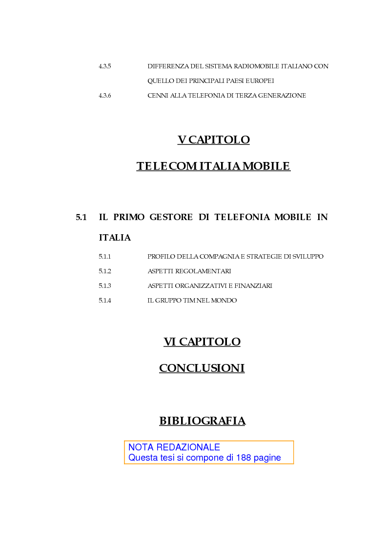 Indice della tesi: Il processo di liberalizzazione delle telecomunicazioni: il caso della telefonia mobile, Pagina 4