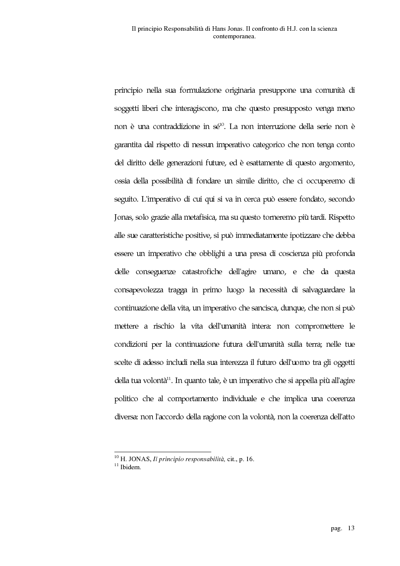 Anteprima della tesi: Il principio responsabilità di Hans Jonas. Il confronto di H. J. con la scienza contemporanea, Pagina 13