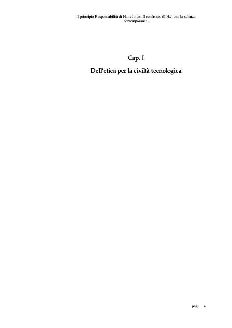 Anteprima della tesi: Il principio responsabilità di Hans Jonas. Il confronto di H. J. con la scienza contemporanea, Pagina 4