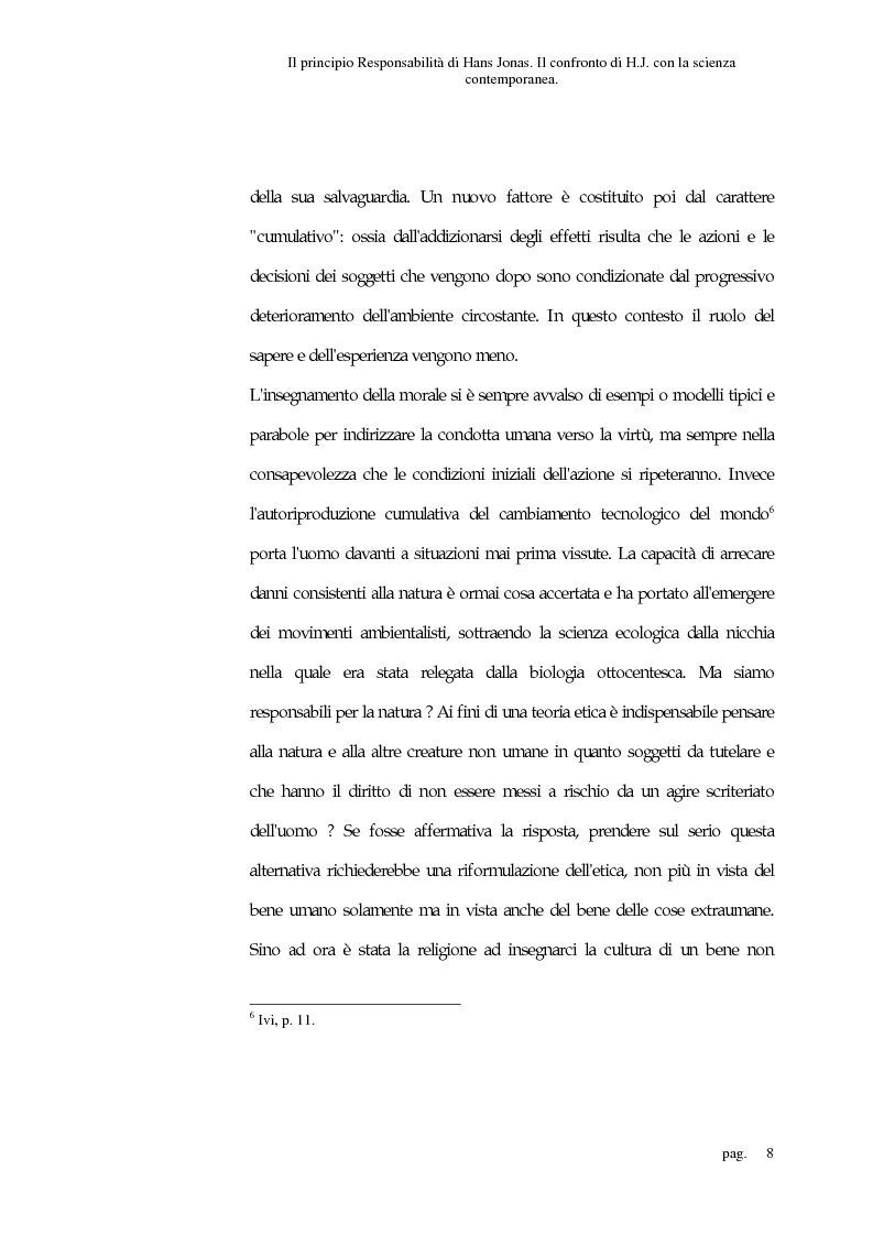 Anteprima della tesi: Il principio responsabilità di Hans Jonas. Il confronto di H. J. con la scienza contemporanea, Pagina 8