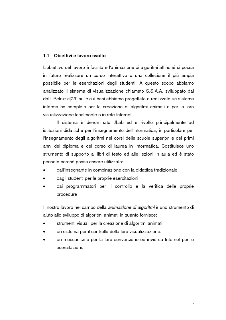 Anteprima della tesi: JLab: un sistema per la creazione di animazioni di algoritmi. Gestione degli algoritmi, Pagina 3