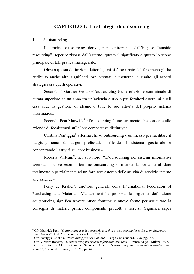 Anteprima della tesi: I vantaggi e i rischi dell'outsourcing: il global service di manutenzione in Solvay Chimica Italia SpA, Pagina 7