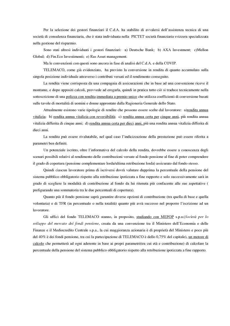 Anteprima della tesi: La previdenza complementare in Italia e nell'ordinamento comunitario. Un fondo pensione negoziale in Italia: Telemaco, fondo pensione complementare per i lavoratori delle aziende di telecomunicazione, Pagina 12