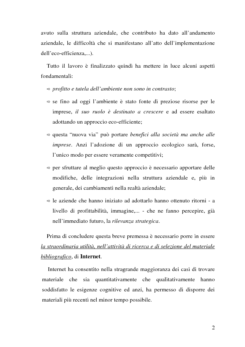 Anteprima della tesi: Dall'eco-efficienza all'eco-valore: opportunità di business e strategie di tutela ambientale. La tutela dell'ambiente come fonte di vantaggi competitivi., Pagina 2
