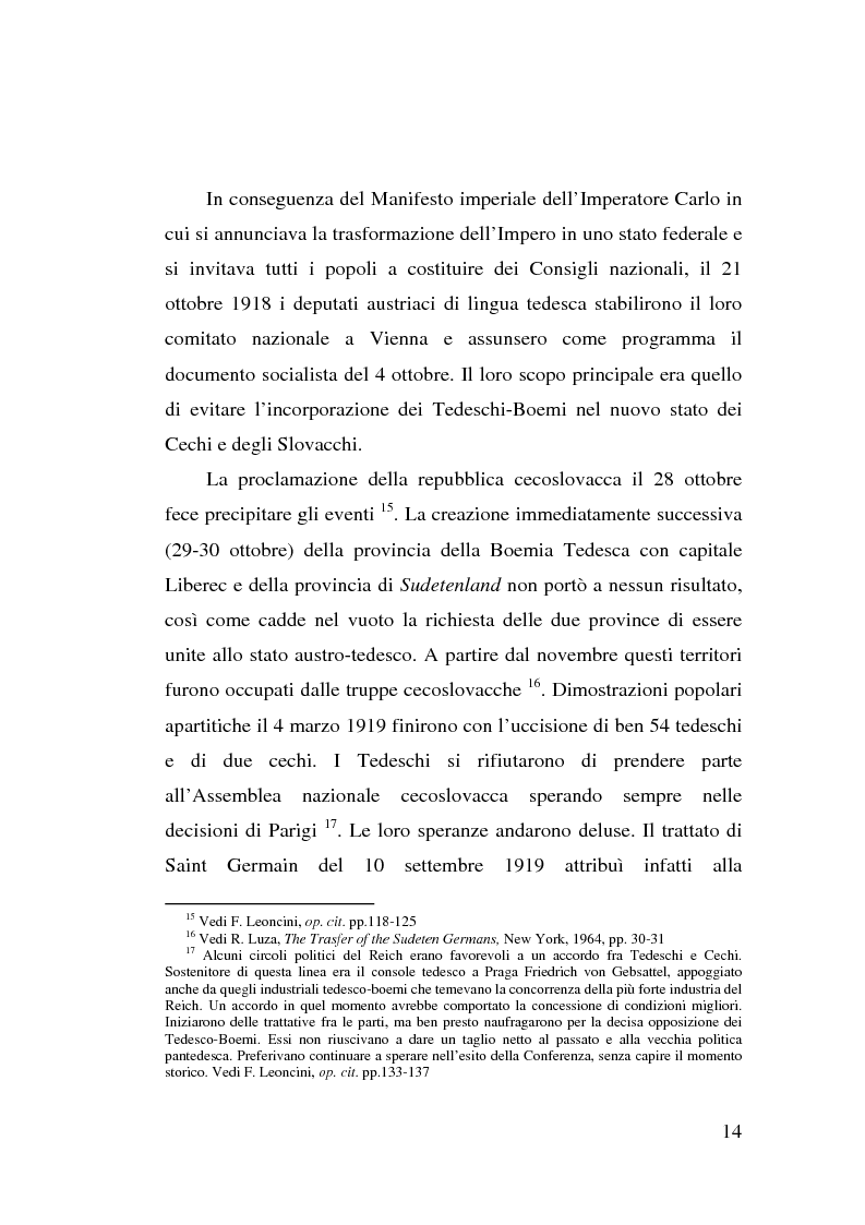 Anteprima della tesi: La minoranza tedesca in Cecoslovacchia e i suoi rapporti con la Germania nazista (1933-1939), Pagina 10