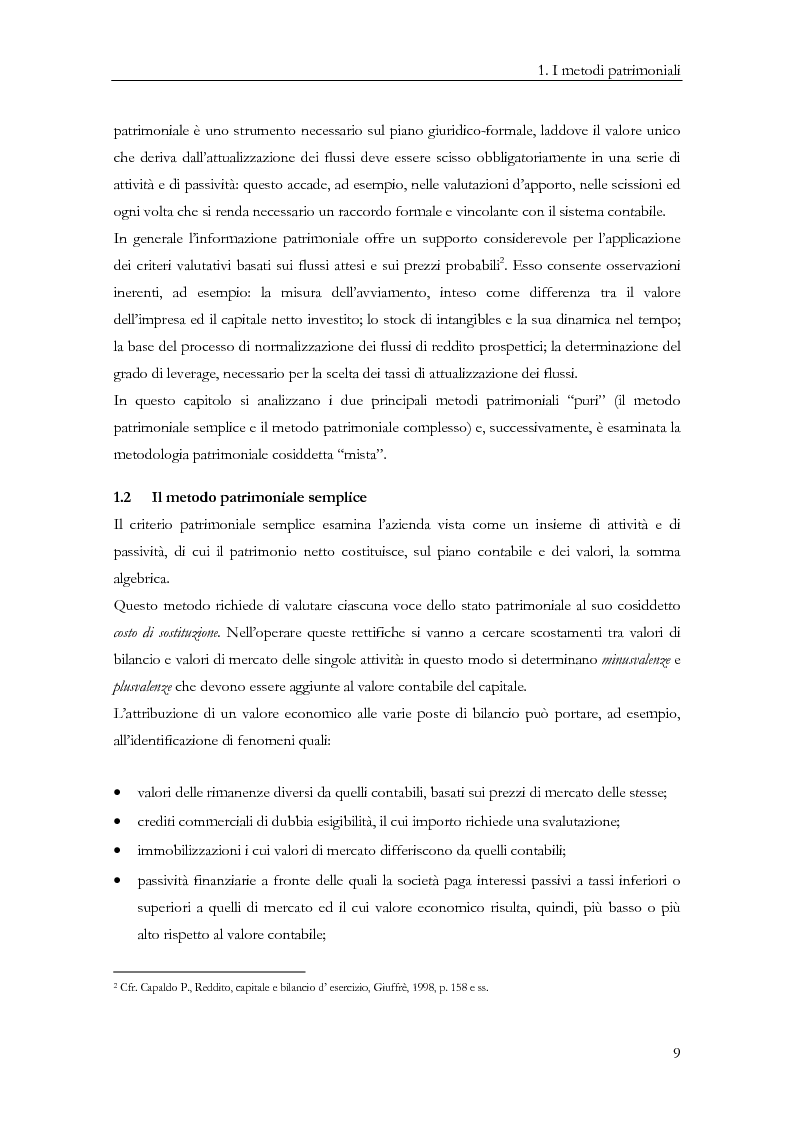 Anteprima della tesi: La determinazione del valore delle imprese: dai metodi tradizionali a quelli più innovativi, Pagina 9