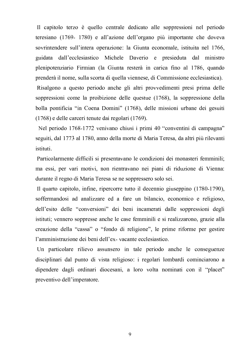 Anteprima della tesi: La soppressione dei conventi e dei monasteri nella Lombardia austriaca dai documenti del carteggio ufficiale (1763- 1790), Pagina 4