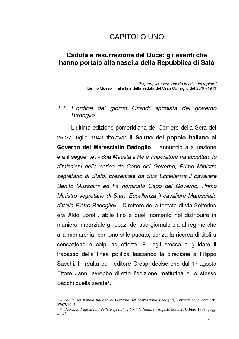 Anteprima della tesi: La Repubblica di Salò attraverso le pagine del Corriere della Sera: gli eventi, le cronache, i commenti, Pagina 4