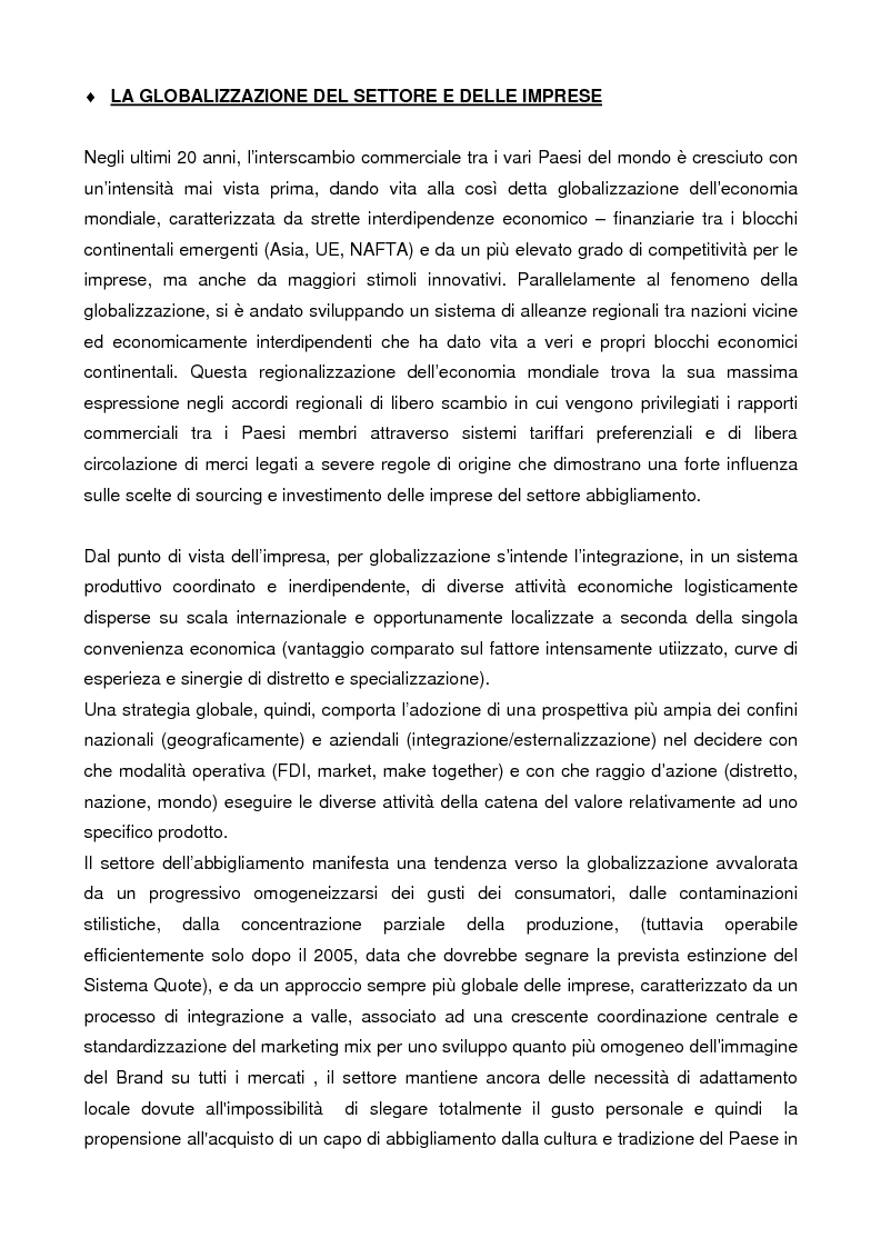 Anteprima della tesi: Internazionalizzazione e delocalizzazione globale nel settore abbigliamento: le opportunità in Asia, Pagina 3