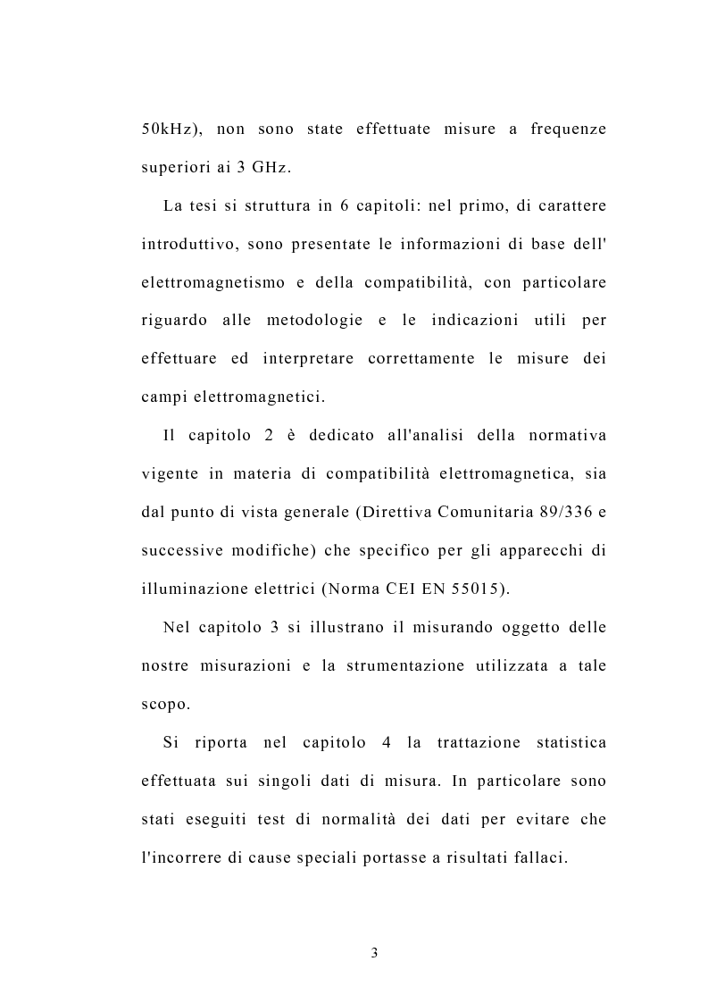Anteprima della tesi: Prove sperimentali di emissioni di campo elettromagnetico prodotto da apparecchi illuminanti con lampade fluorescenti. Andamento del campo, Pagina 3