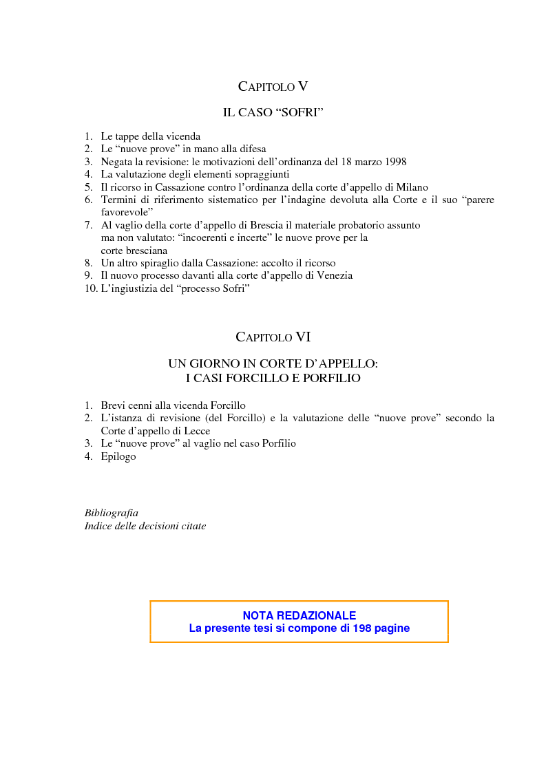 Indice della tesi: Il concetto di ''nuove prove'' ai fini della revisione, Pagina 3