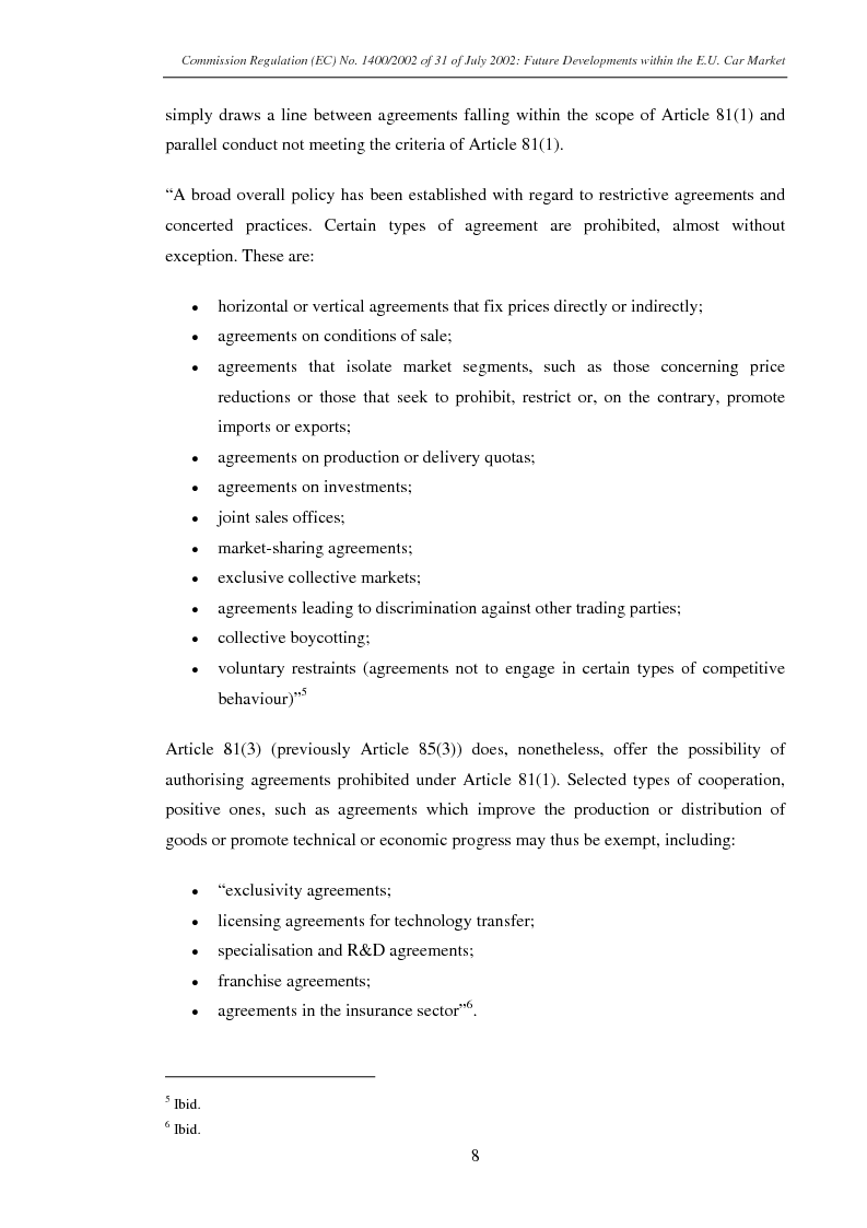 Anteprima della tesi: Commission Regulation (EC) No. 1400/2002 of 31 July 2002: Future developments within the E.U. car market., Pagina 6