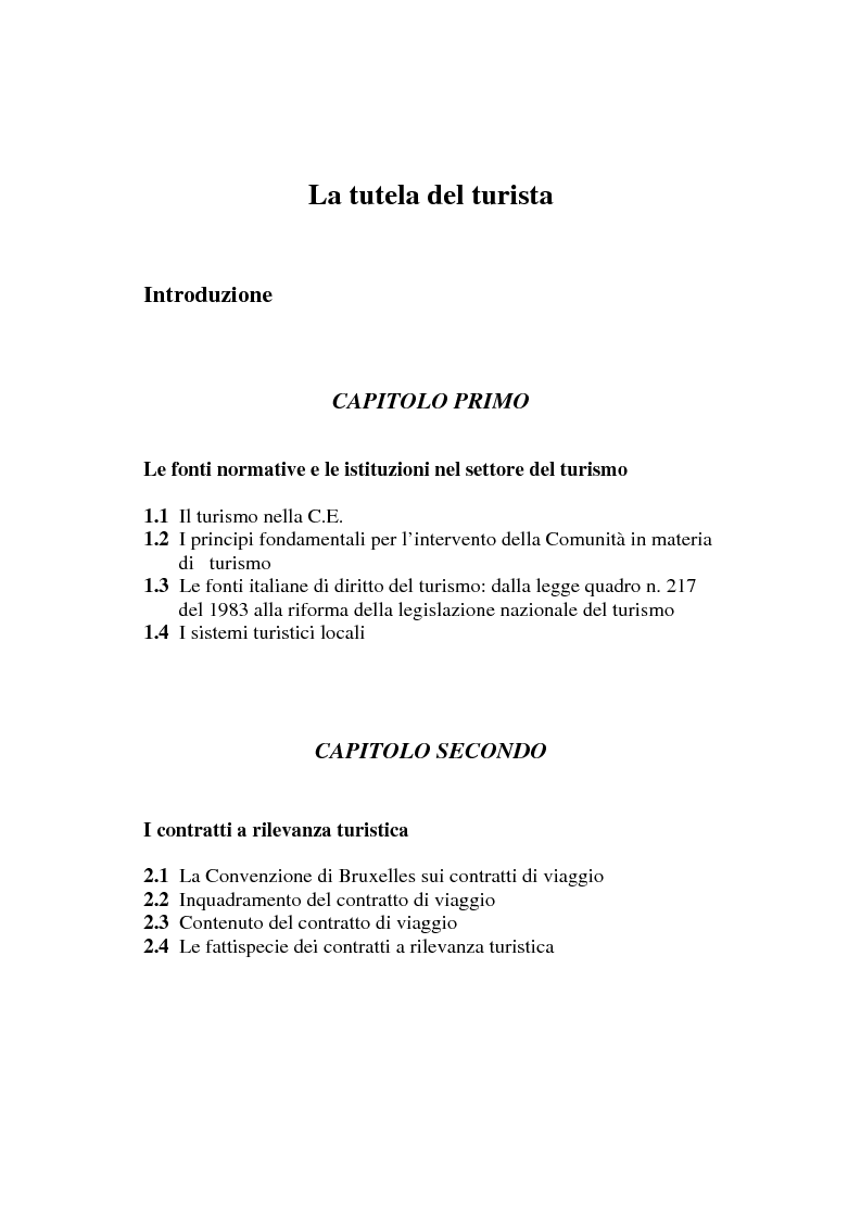 Indice della tesi: La tutela del turista, Pagina 1
