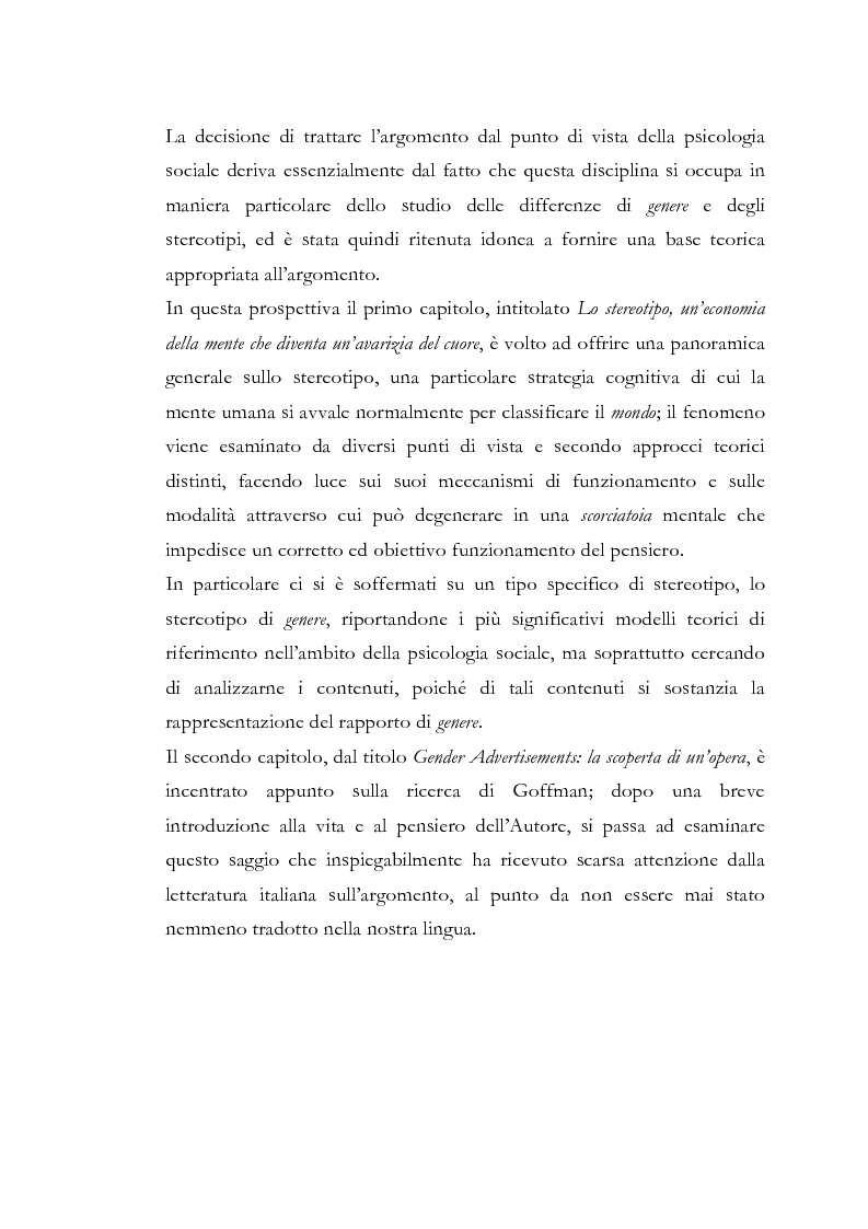 Anteprima della tesi: Gender Advertisements, Erving Goffman, 1979: un confronto in chiave attuale, Pagina 2