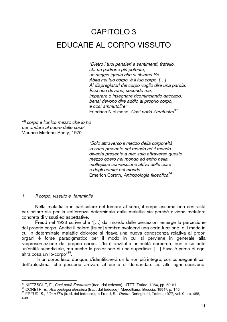 Anteprima della tesi: Il corpo ritrovato. Intervento educativo con donne operate di tumore al seno attraverso la metodologia della Biodanza, Pagina 11