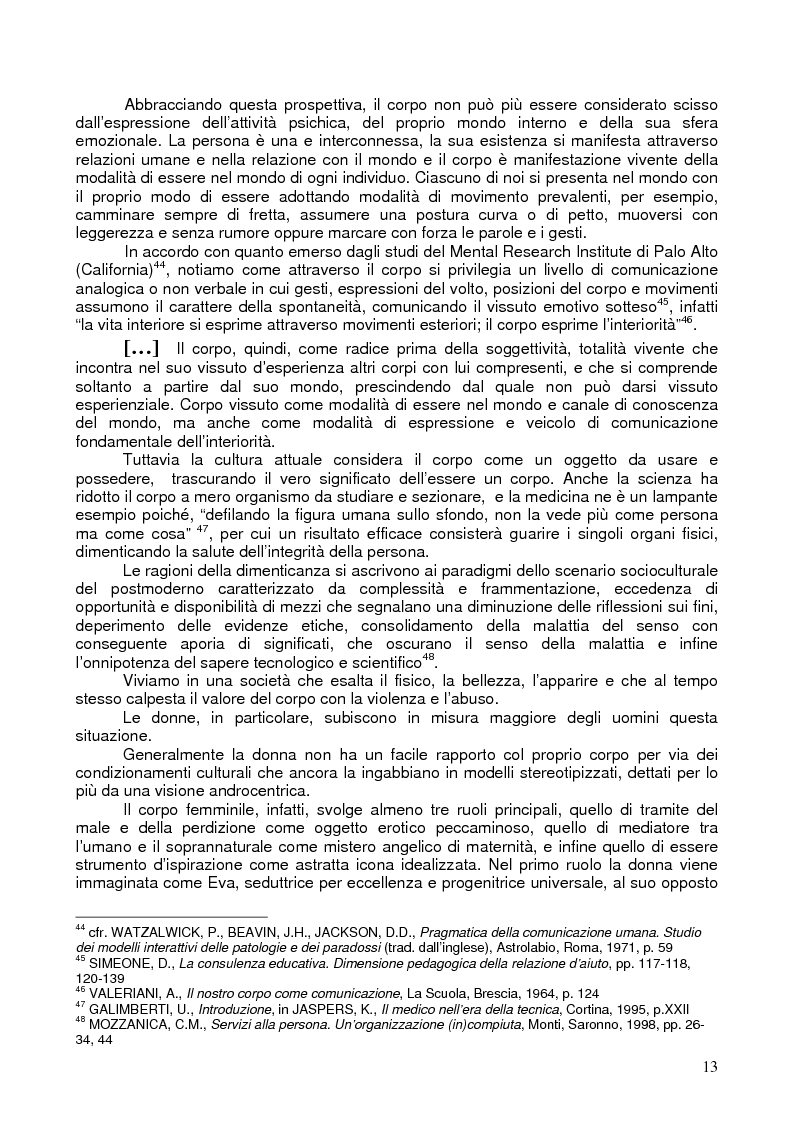 Anteprima della tesi: Il corpo ritrovato. Intervento educativo con donne operate di tumore al seno attraverso la metodologia della Biodanza, Pagina 13