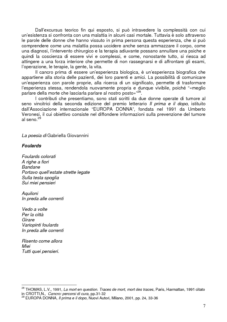 Anteprima della tesi: Il corpo ritrovato. Intervento educativo con donne operate di tumore al seno attraverso la metodologia della Biodanza, Pagina 7