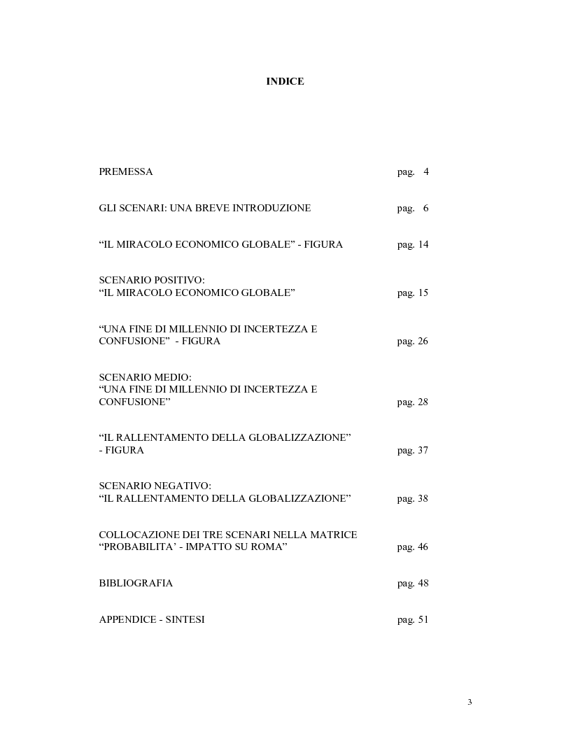 Indice della tesi: Un esempio di applicazione del metodo degli scenari al Giubileo dell'anno 2000, Pagina 1
