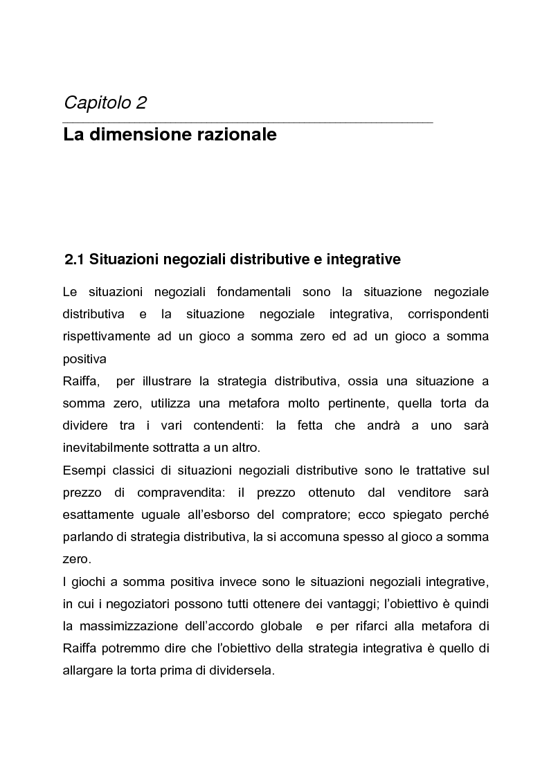 Anteprima della tesi: Il dilemma del negoziatore: strategia integrativa o strategia distributiva? Approccio cooperativo o approccio competitivo, Pagina 6