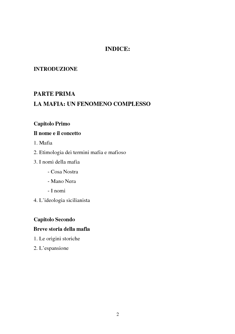 Indice della tesi: Le donne e la mafia, Pagina 1