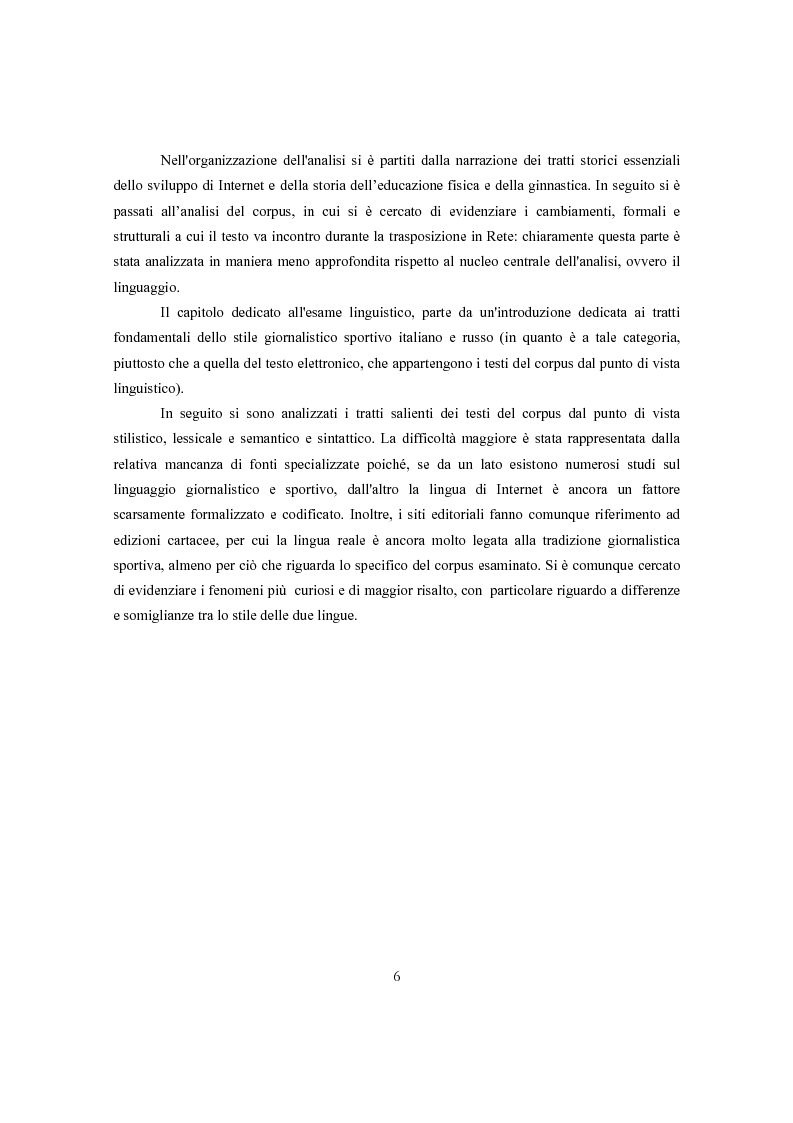 Anteprima della tesi: Ginnastica a tempo di bit: analisi comparata delle cronache sportive italiane e russe in Rete, Pagina 3
