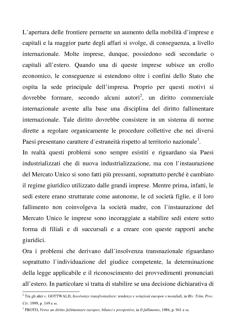 Anteprima della tesi: Il regolamento comunitario 1346/2000 relativo alle procedure d'insolvenza, Pagina 2