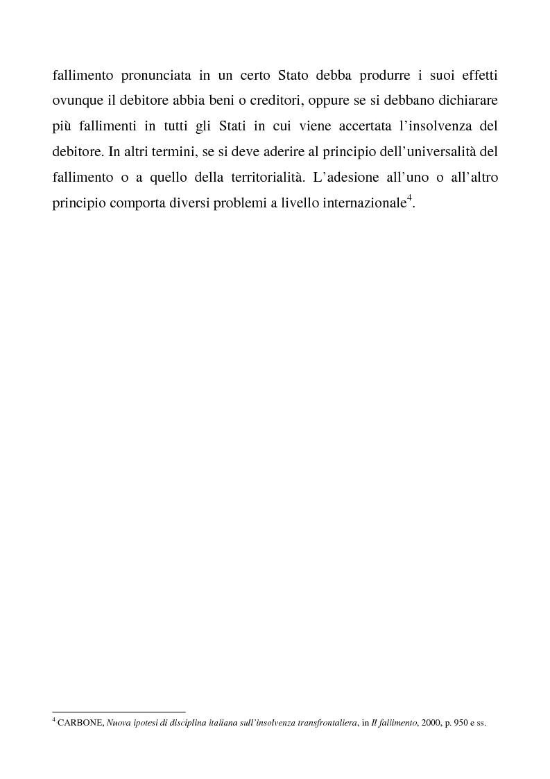 Anteprima della tesi: Il regolamento comunitario 1346/2000 relativo alle procedure d'insolvenza, Pagina 3