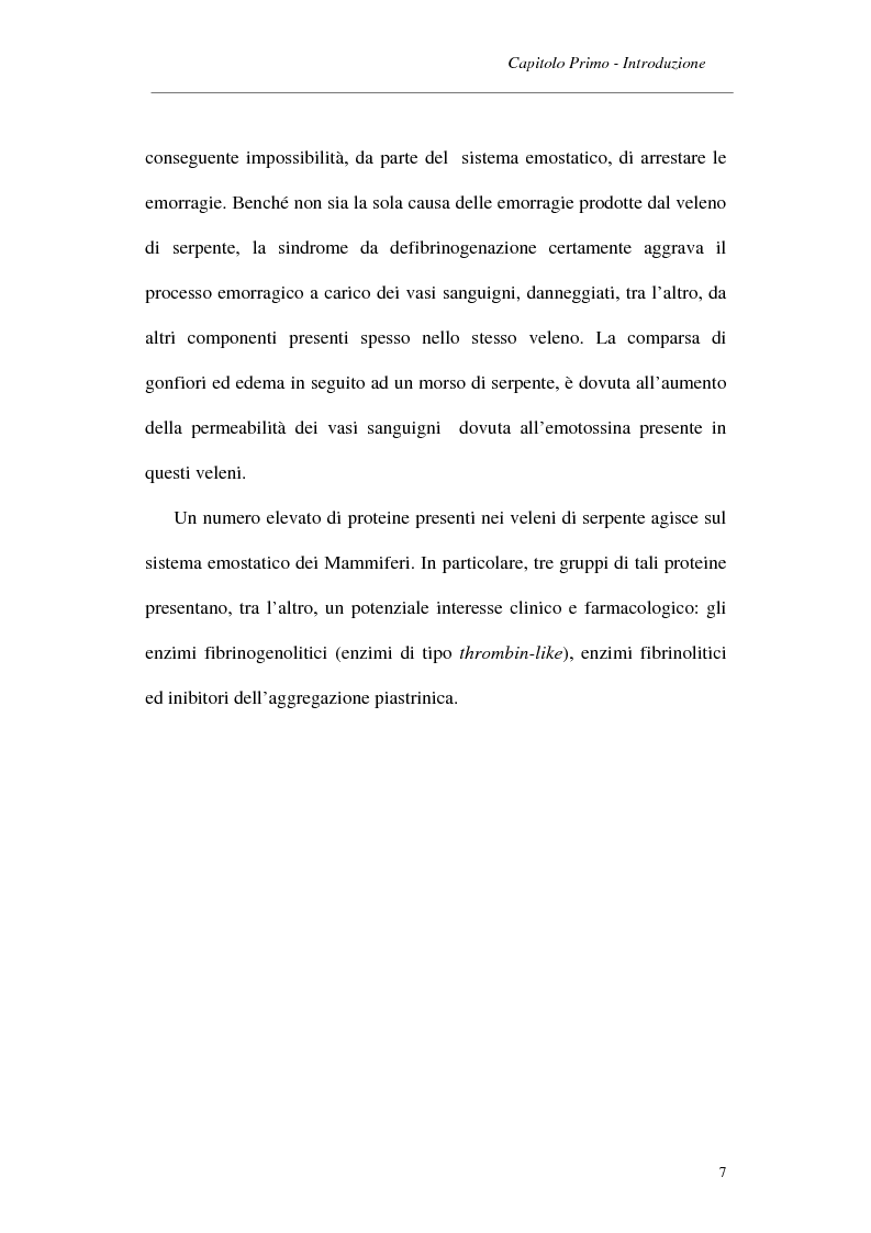 Anteprima della tesi: Caratterizzazione strutturale e funzionale di un enzima fibrinogenolitico dal veleno del serpente Trimeresurus elegans, Pagina 4