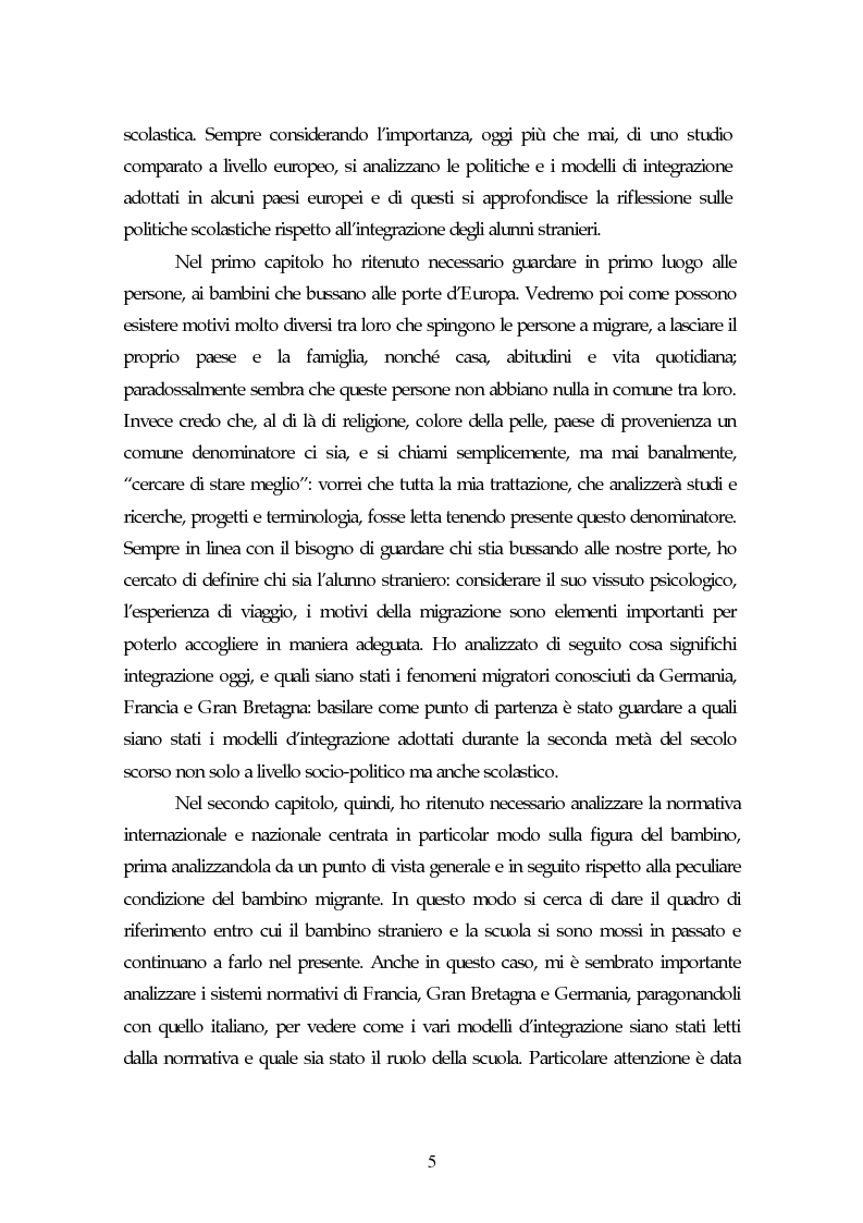 Anteprima della tesi: Piccoli immigrati in Europa. Confronto tra le strategie di inserimento scolastico, Pagina 5