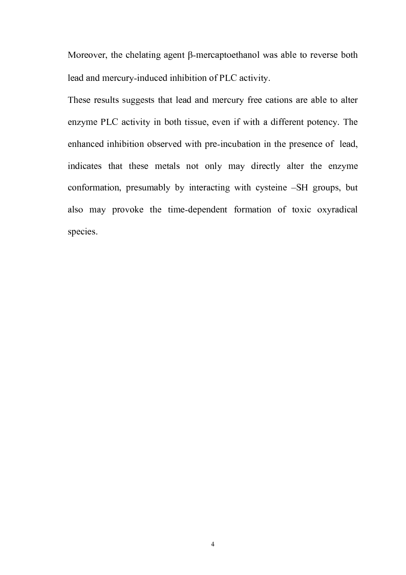 Anteprima della tesi: Effetto in vitro dei metalli pesanti piombo e mercurio sull'attività dell'enzima fosfolipasi C nelle branchie e nel mantello del mollusco marino Mytilus galloprovincialis Lmk, Pagina 4