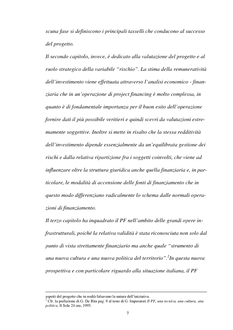 Anteprima della tesi: Il project financing e la realizzazione delle grandi opere infrastrutturali, Pagina 3