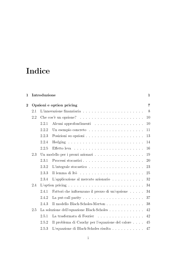 Un modello matematico per lo studio di prodotti finanziari derivati