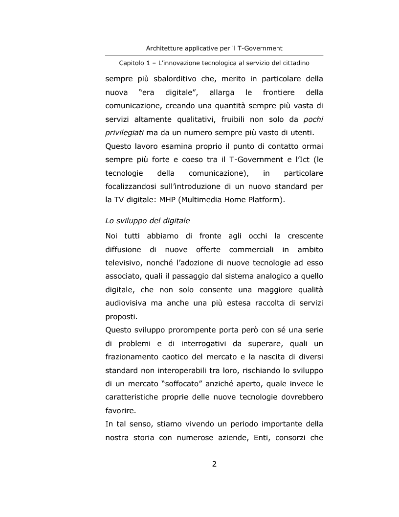 Anteprima della tesi: Architetture applicative per il T-Government, Pagina 2