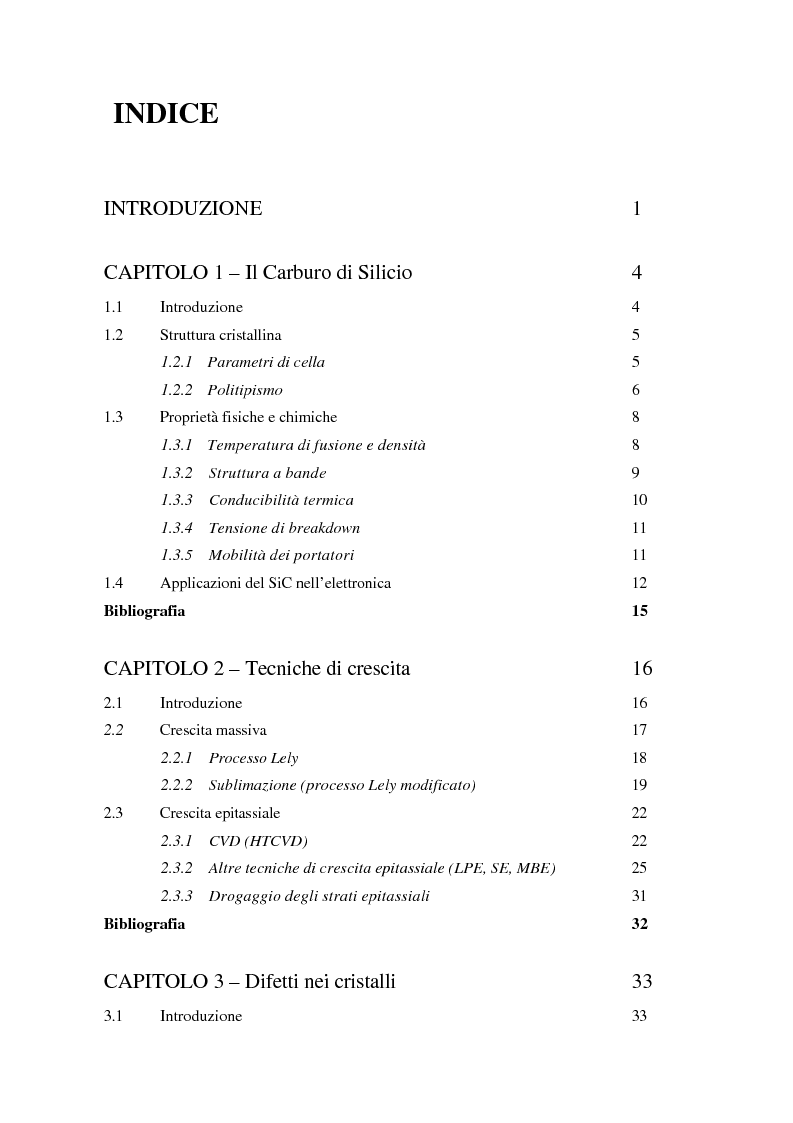 Indice della tesi: Analisi morfologica di difetti su carburo di silicio per applicazioni su dispositivi elettronici, Pagina 1