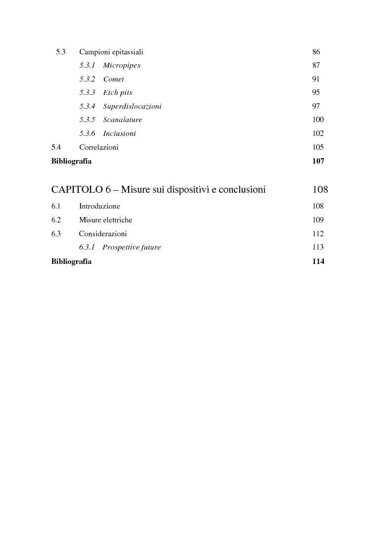 Indice della tesi: Analisi morfologica di difetti su carburo di silicio per applicazioni su dispositivi elettronici, Pagina 3