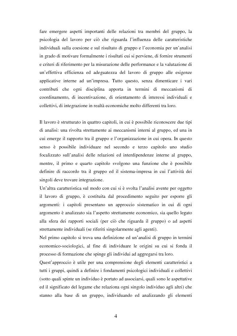 Anteprima della tesi: Un'analisi dei meccanismi di coordinamento, incentivazione, controllo nei gruppi di lavoro ed integrazione nell'organizzazione, Pagina 4