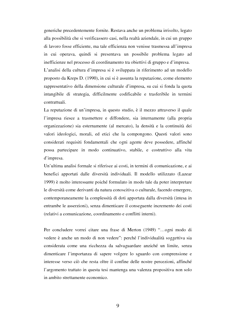 Anteprima della tesi: Un'analisi dei meccanismi di coordinamento, incentivazione, controllo nei gruppi di lavoro ed integrazione nell'organizzazione, Pagina 9