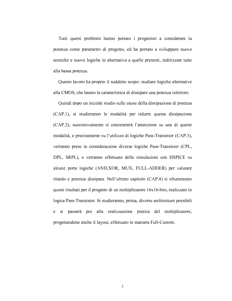 Anteprima della tesi: Progettazione e realizzazione di un moltiplicatore ad alta velocità e bassa dissipazione di potenza, Pagina 2
