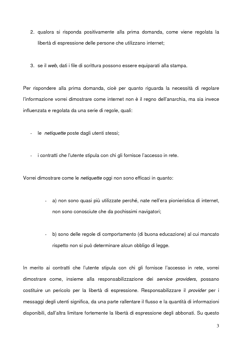 Anteprima della tesi: La libertà di manifestazione del pensiero in rete con particolare riferimento all'esperienza Nord Americana, Pagina 3