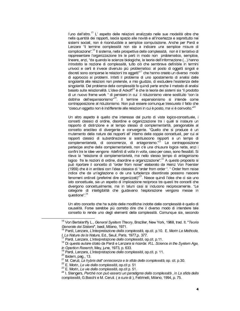 Anteprima della tesi: Implicazioni e problemi connessi all'adozione del concetto di complessità, Pagina 4