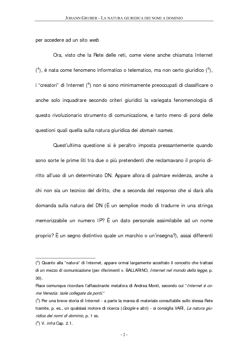 Anteprima della tesi: La natura giuridica dei ''nomi a dominio'', Pagina 3