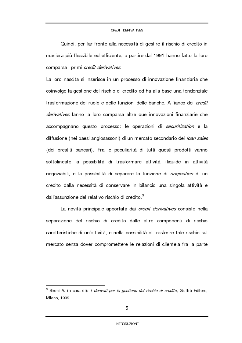 Anteprima della tesi: Credit derivatives: tipologie, finalità di utilizzo e modalità di pricing, Pagina 2